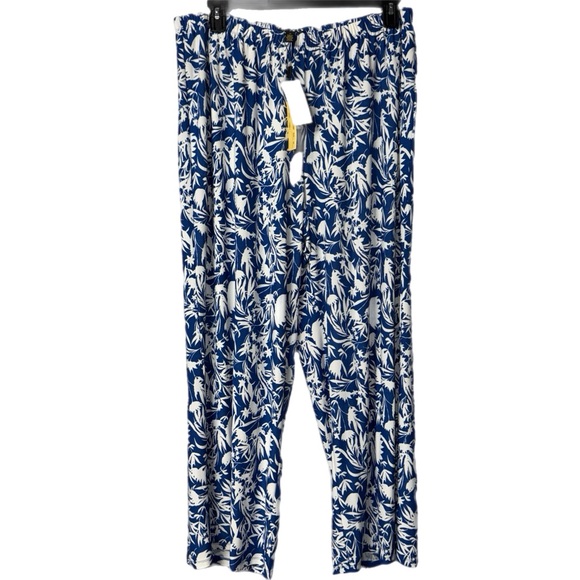 Melissa Paige - Tropical Leaf Pants - Blue & White Lightweight Cotton - Size 2X - Picture 9 of 9